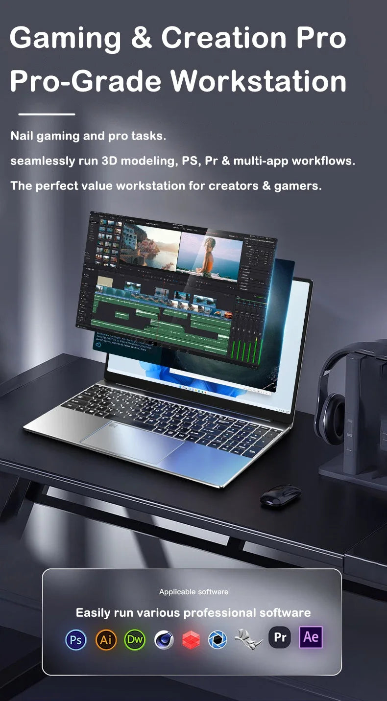 Ultra Slim Laptop 14.1" 16GB RAM 2TB SSD Notebook Windows 11 Pro 1920*1080 Display Office Study Computer PC Intel N3700