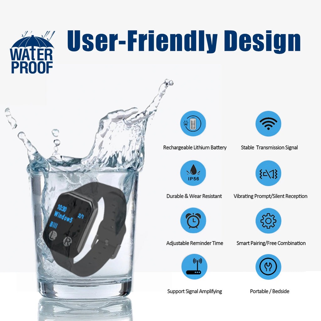 2PCS Wireless Call Button + 1 Watch Receiver Wireless Calling System For Nurse Call Caregiver Pager Elderly Care Clinic