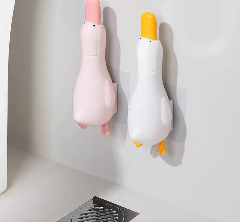 2-in-1 Cute Duck Shaped Double-head Design Cleaning Clip Dust Stain Removal Shovel - Bathroom Cleaner Tool With Drainage Hole