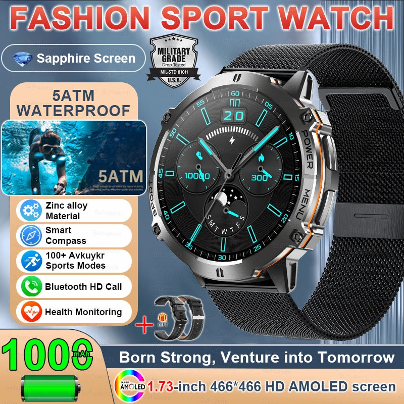 2025 New Military TREX3 1000mAh Battery Smart Watch 1.73-inch Screen 5ATM Waterproof GPS Altimeter Bluetooth Call Men Smartwatch