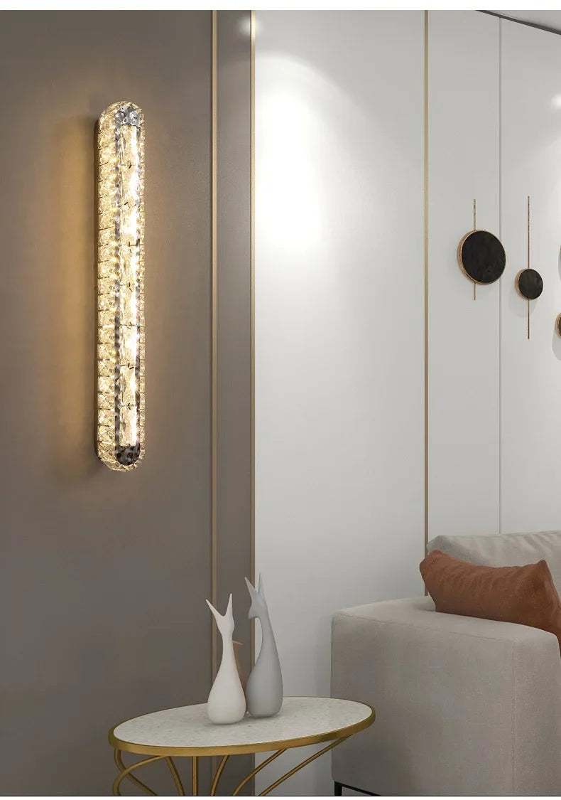 Postmodern Luxury Linear Crystal Wall Light Gold Metal Base G9 Led Wall Sconce 4 Styles Optional Bedroom Bathroom Hotel Lobby