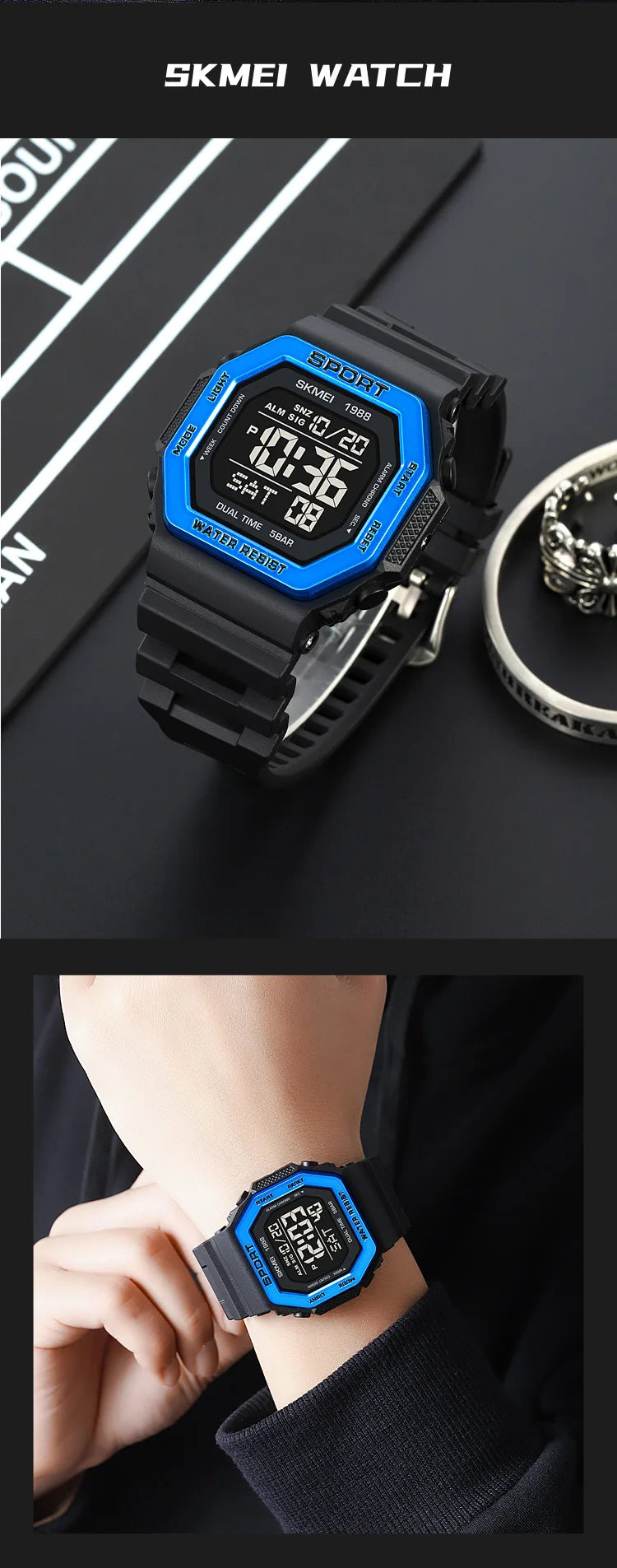 SKMEI 1988 Chrono Men Watch Luxury Brand Sport Watch Electronic Digital Male Wrist Clock Man 50M Waterproof Men's Watches 1988