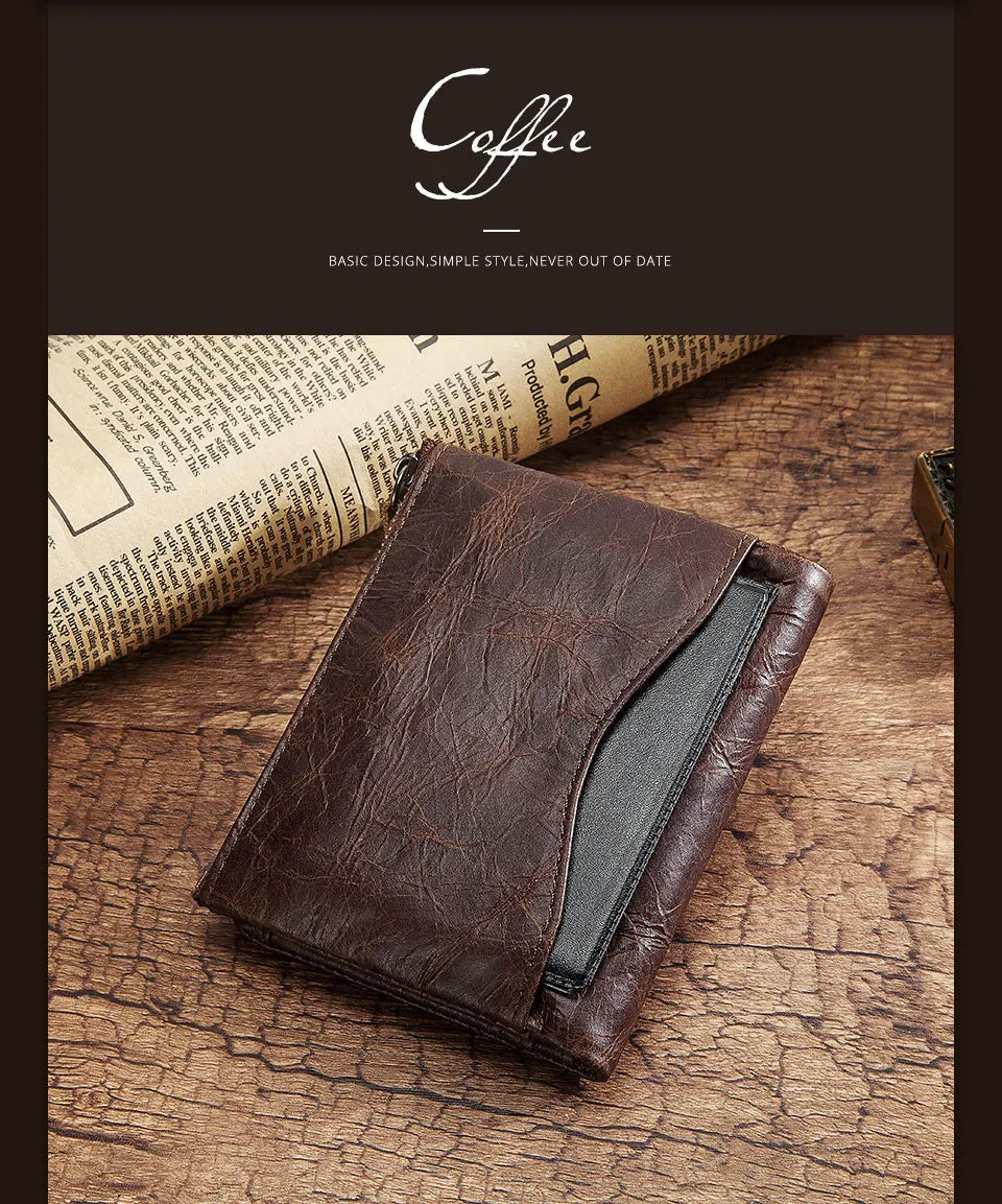 HUMERPAUL Short Wallet for Men Genuine Leather RFID Wallets with Card Holder Bifold Zip Coin Pocket Billetera Hombre Small