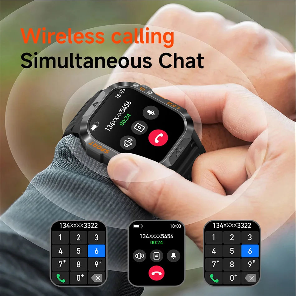 2026 New Outdoor Military Smart Watch 1200mAh Battery GPS HD Call Health Monitoring 2.01-inch Waterproof Sports Smartwatch Men