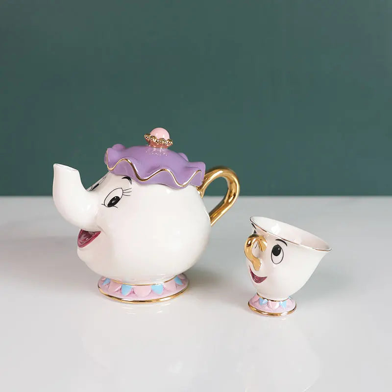 Disney Teapot Cute Cartoon Beauty And The Beast Coffee Pots Mug Mrs Potts Chip Cup Tea Cup Pots One Tea Sets Droshipping