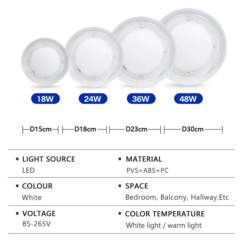 Modern LED Ceiling Light AC85-265V Circular Crystal Home Light 18W 24W 36W 48W Living Room Bedroom Kitchen Indoor Lighting