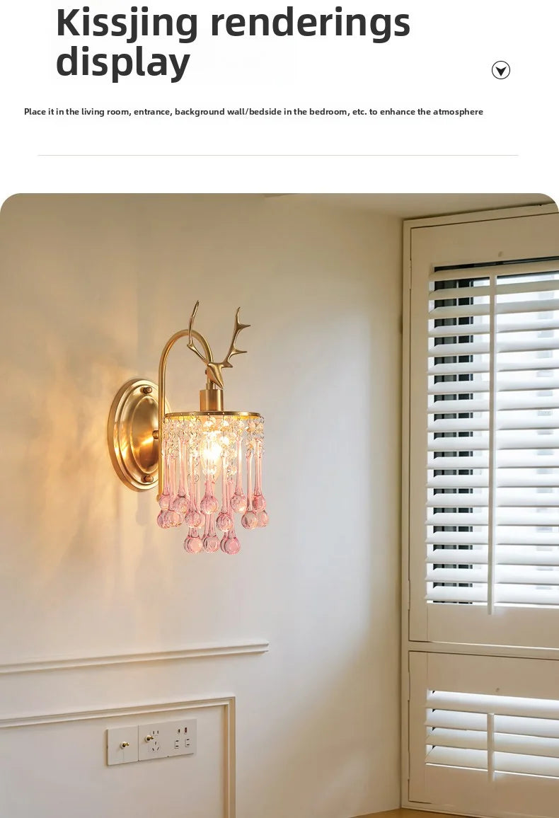 Crystal Wall Lamp - LED American Retro Bedroom Staircase Living Room And Background Wall Light Charging Function Without Wiring
