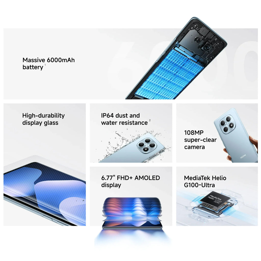 Xiaomi Redmi Note 15 4G 6+128GB Global Version 120Hz 6.77 '' AMOLED Display MediaTek Helio G100-Ultra 108MP Camera 6000mAh 33W