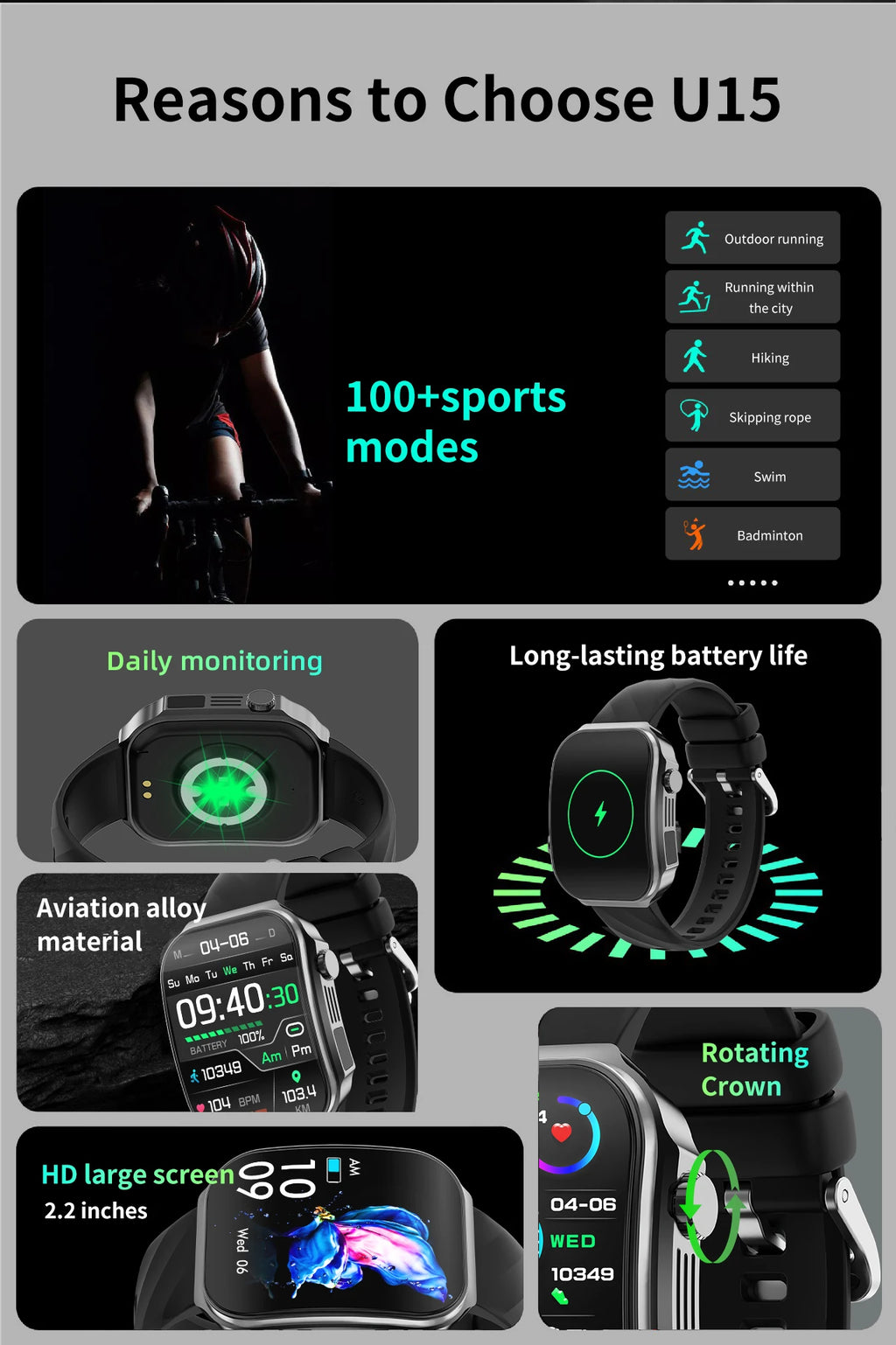 3D Curved Screen Smart Watch 2.2" Large HD Display Bluetooth Call Waterproof Flashlight Outdoor Sport Smartwatch Women 2026 New