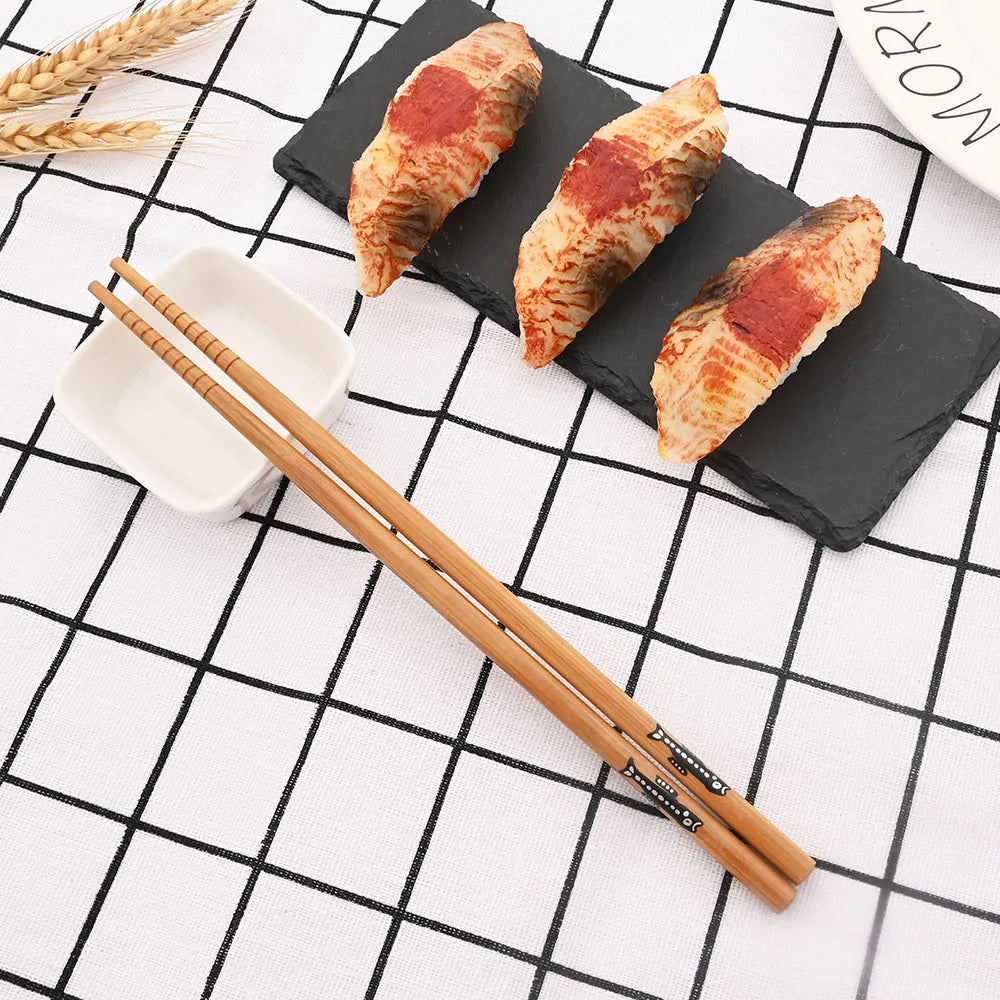 Reusable 5Pairs Tableware Handmade Bamboo Japanese Natural Wood Chopsticks Sushi Food Cat Flower Multi Color Wooden Chop Sticks