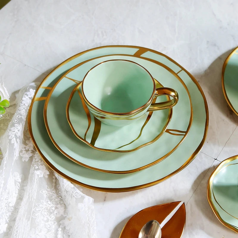 European style gold-plated ceramic Western food plate, hotel Western restaurant, home fruit pastry plate