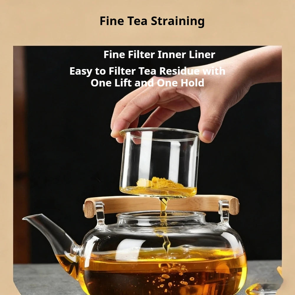 1000ML Glass Teapot with Removable Filter Stovetop Safe Heat Resistant Clear Tea Maker Water Kettle for Loose Leaf Blooming Tea