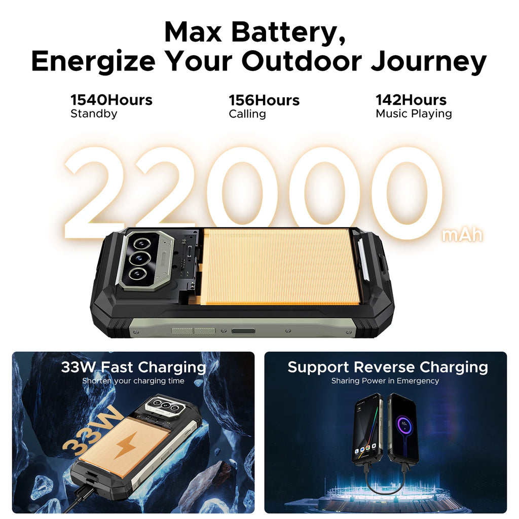 DOOGEE V Max S 5G Rugged Phone 6.58" Dual Camping Lights 24GB(8+16) 256GB 22000mAh Large Battery 108MP AI Main Camera Smartphone