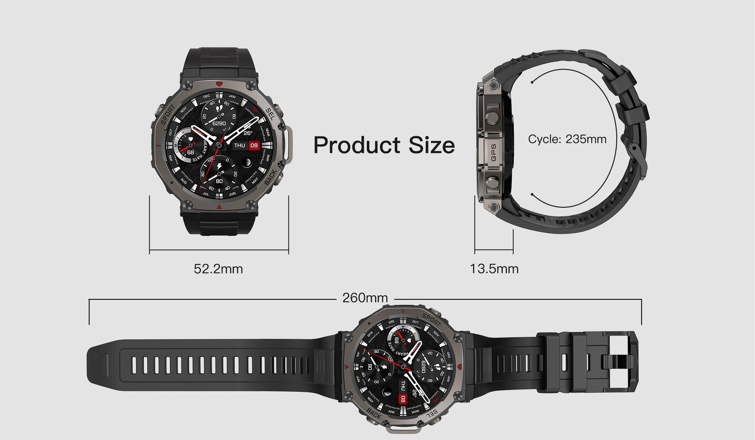 VWAR T-Rex 3 Pro Ultra Dual-Band GPS Military Smart Watch 48mm 10ATM Water-Resistant Compass Altimeter Smartwatch Men
