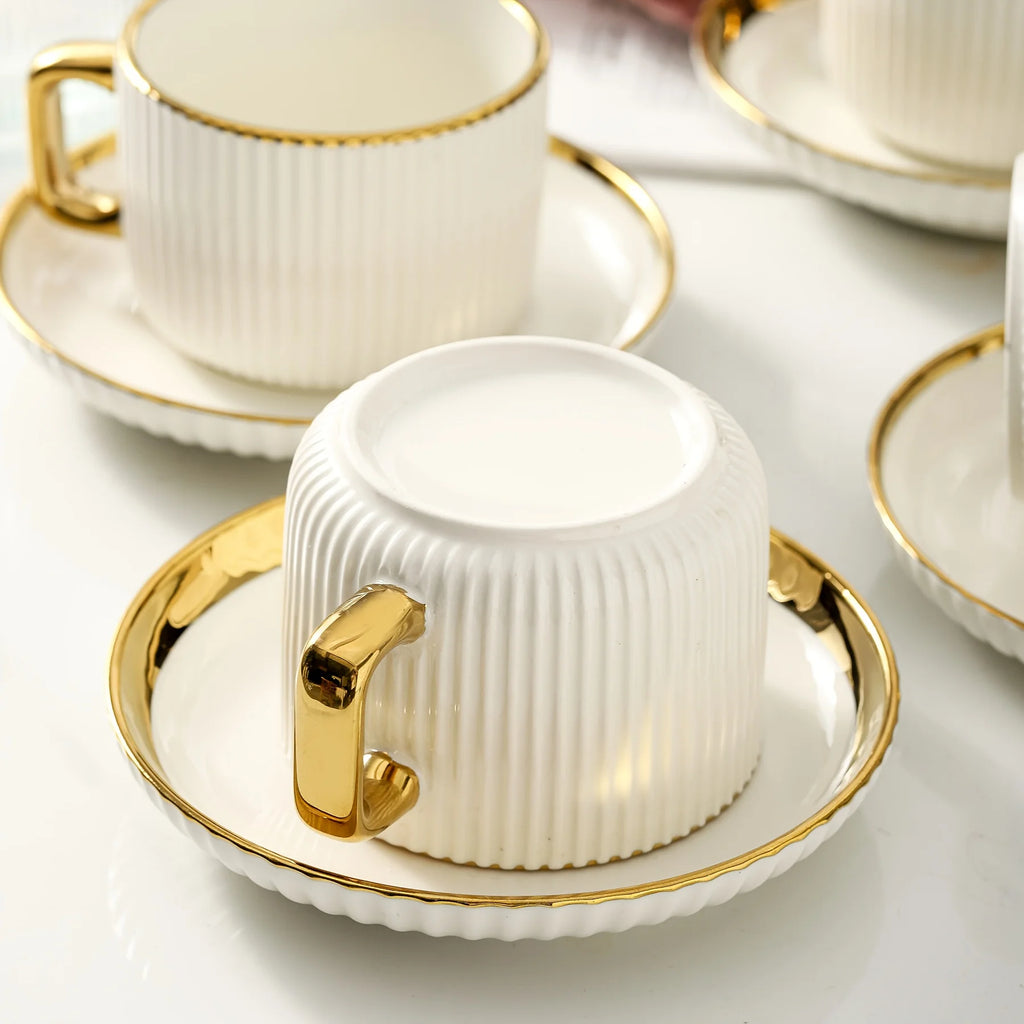 300ml Luxury Gold-Edged Ceramic Cup&saucer Set Latte Art Coffee Cup for Home Kitchen Afternoon Tea Set European Kitchenware Gift
