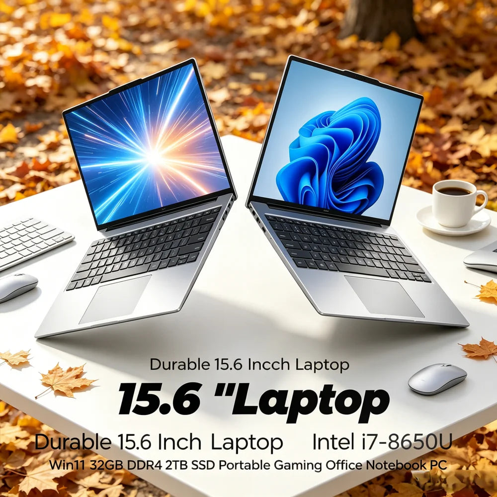 Durable 15.6 Inch Laptop Intel i7-8650U Win11 32GB DDR4 2TB SSD Portable Gaming Office Notebook PC