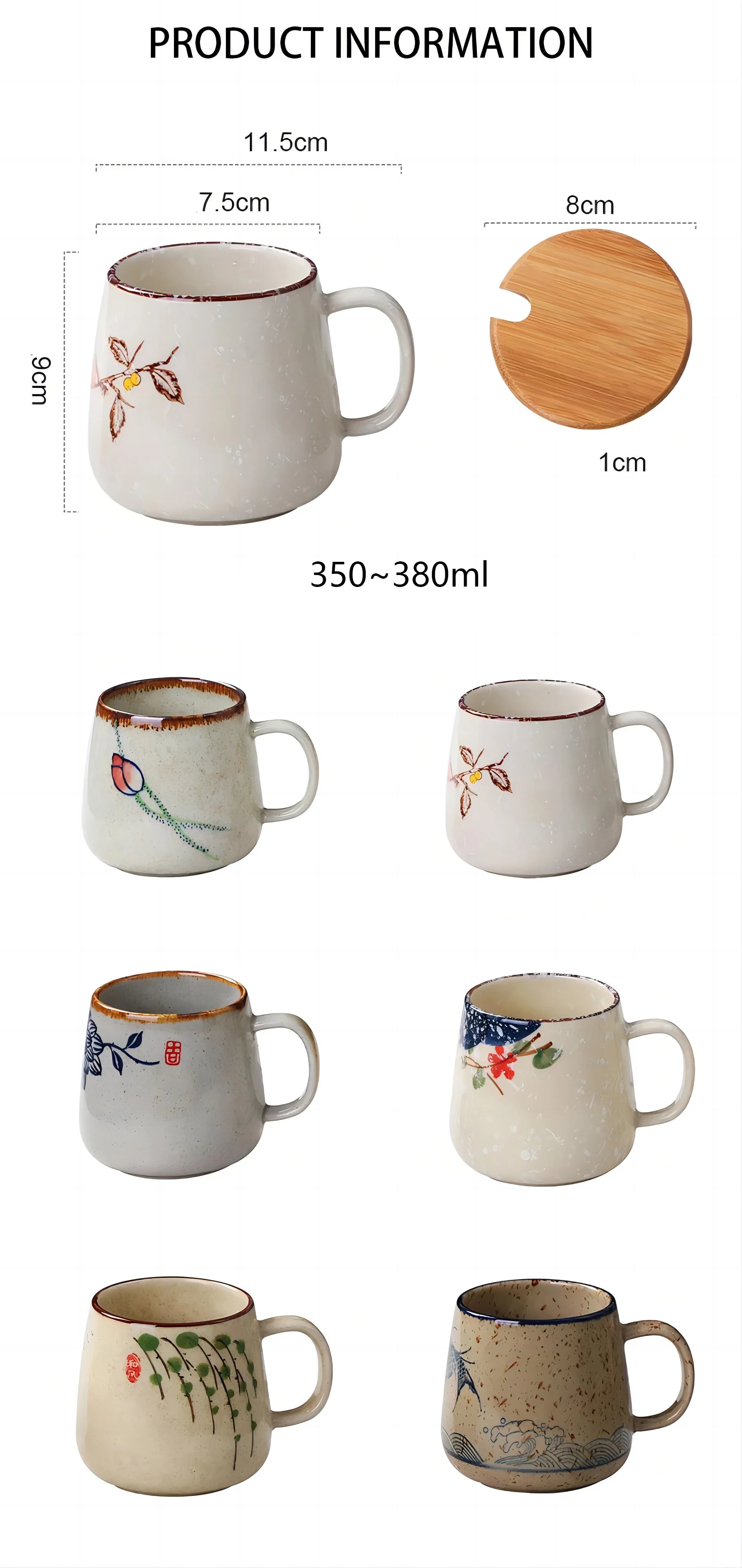YWDL 350ml Japanese Ceramic Coffee Mug With Lid And Spoon Milk Breakfast Cups Home Heat-resistant Teacup Tumbler Water Mug Gift
