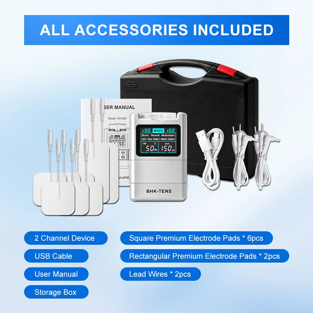 40-Level TENS Unit Muscle Stimulator Electronic Pulse Massager Dual Channel EMS Machine for Back Pain Relief & Muscle Therapy
