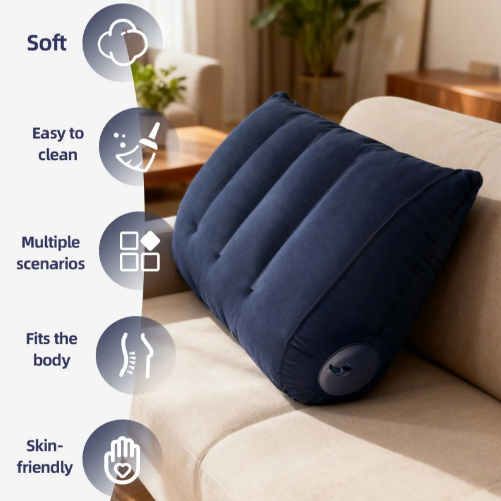 Triangular Travel Pillow Inflatable Office Neck Lumbar Support Pillow Thickened flocking Leg Rest Pillow for Air Travel