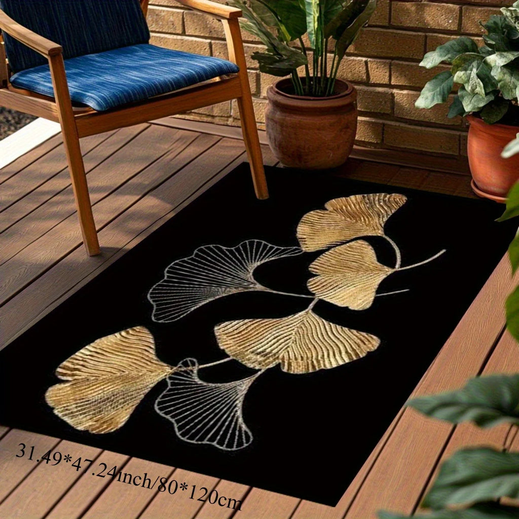 Flannel Printed Ginkgo Leaf Rug Gold and Silver Design Soft Fleece Outdoor Mat Garden Patio Carpet Nature Decor Rugs