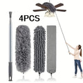 4Pcs Dusting Brush Extendable Feather Duster Telescopic Dust Brush Household Electrostatic Dusting Brush for High Ceilings, Fans, Cobwebs, Reusable Lightweight Cleaning for Curtains and Ceiling Fans