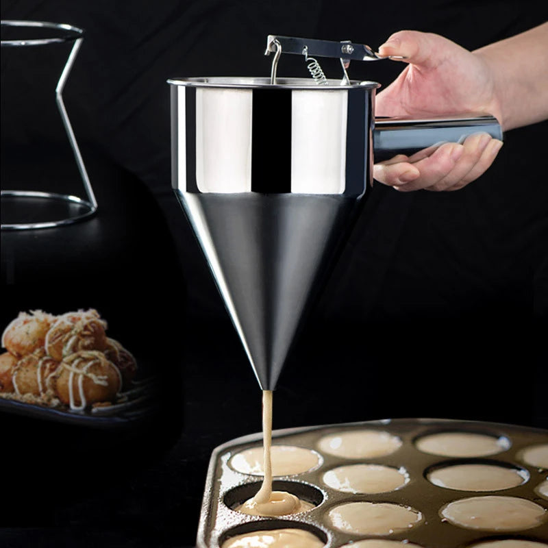 1200/600ml Stainless Steel Funnel Dispenser with Rack Cupcake Pancake Batter Maker Octopus Fish Ball Home Kitchen Baking Tools