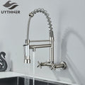 Gold Black Kitchen Faucet Wall Mount Pull Down Tap Vessel Sink Hot Cold Water Mixer Tap Spring Dual Swivel Spouts Sink Crane
