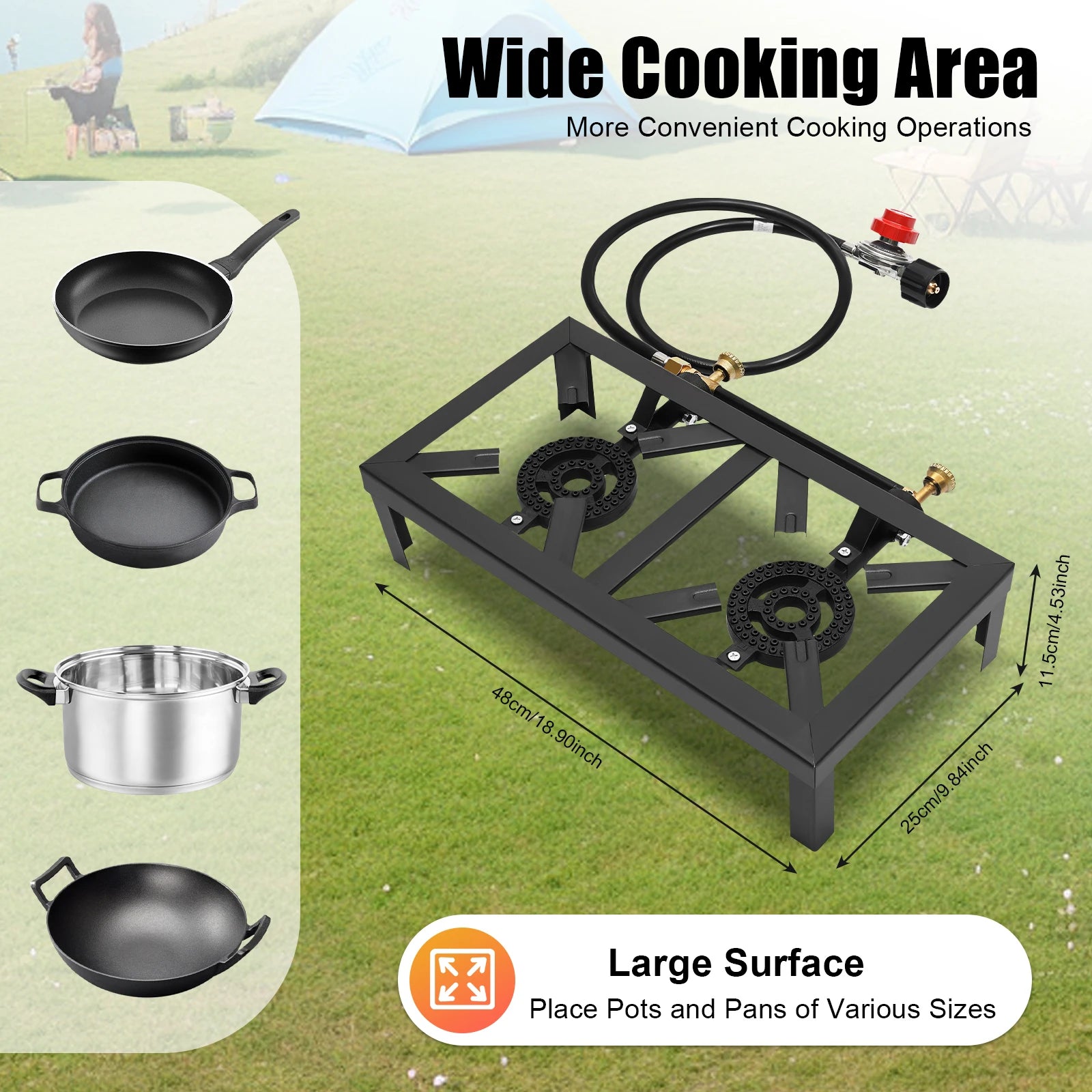 8000W Double Burner Gas Stove Portable Outdoor Camping Stove Propane Cooker Adjustable 0-10Psi for Patio Camping, BBQ, Home Brew