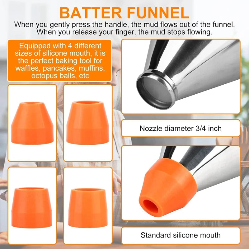 1200/600ml Stainless Steel Funnel Dispenser with Rack Cupcake Pancake Batter Maker Octopus Fish Ball Home Kitchen Baking Tools