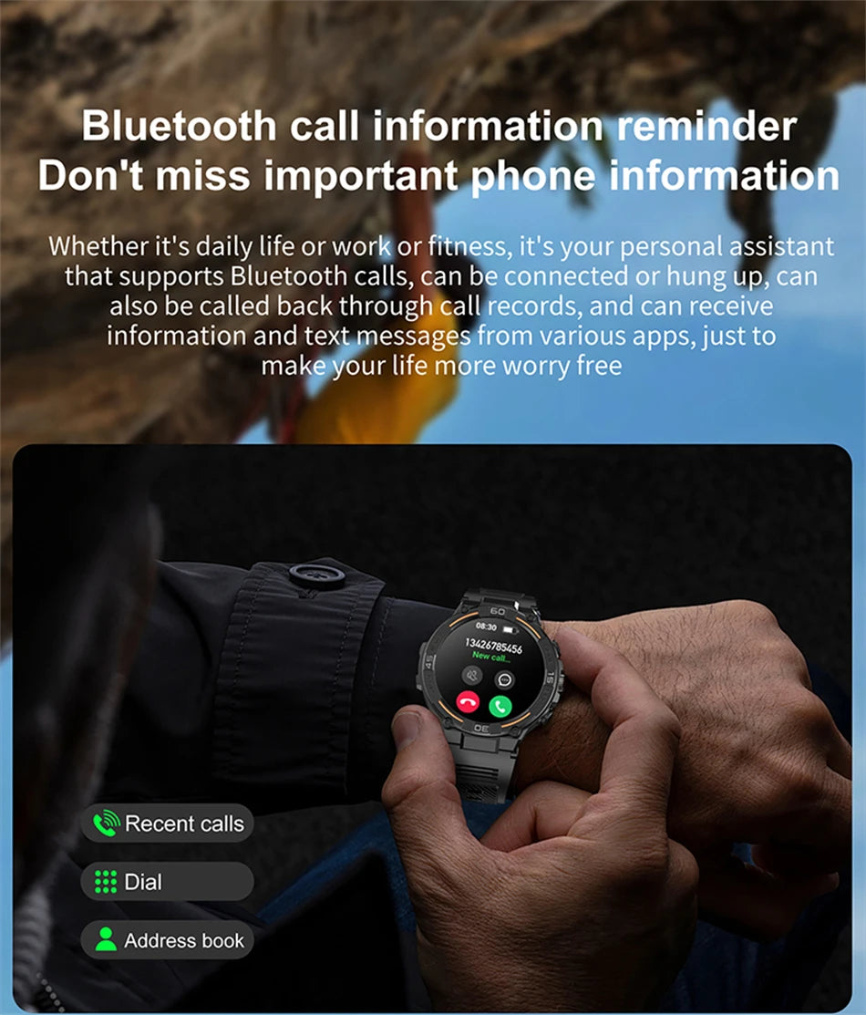 2026 New Military Outdoor Smart Watch GPS 1.52" Ultra HD Display Bluetooth Call Heart Rate IP69K Waterproof AI Smartwatch Men