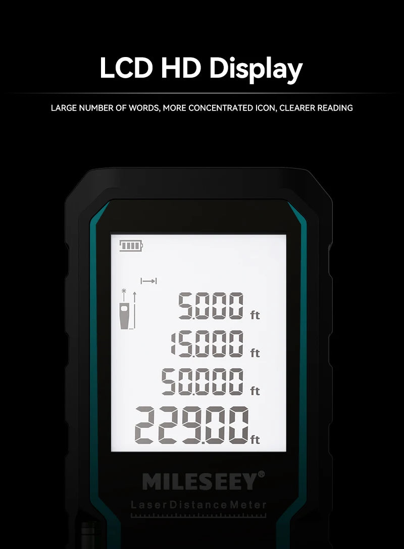 Mileseey S6 Laser Distance Meter 40m/120m, Rangefinder with Level Bubble , LCD Display with Backlit, Measure Tools for Home