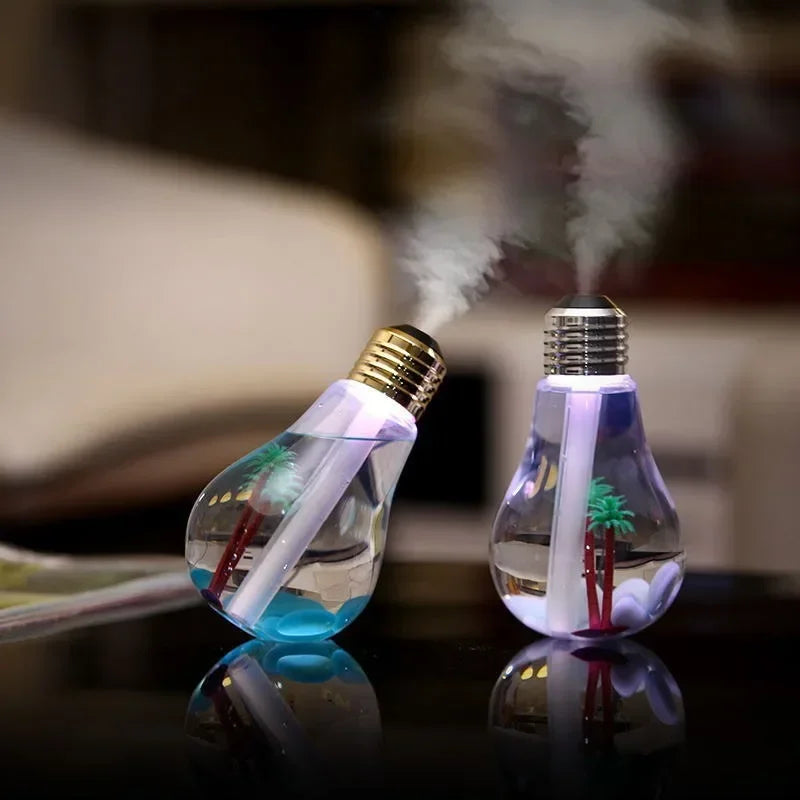 Creative USB Electric Bulb Humidifier Mini Colorful Night Light Micro Landscape Desktop Decoration Diffuser for Bedroom Home