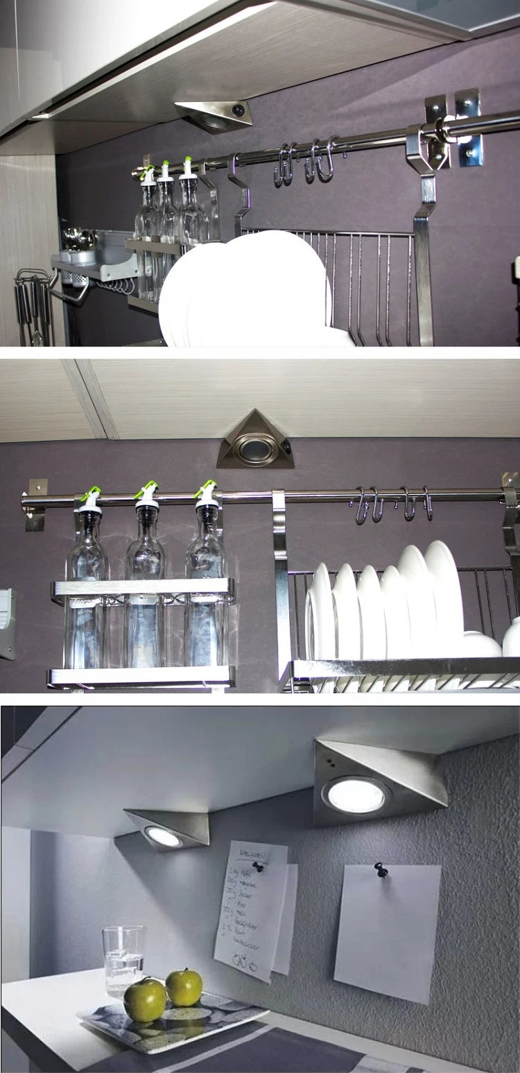 Geometric Stainless Steel Cabinet Light with Switch for Kitchen Wardrobe Bookshelf Lighting Creative Triangle Indoor Wall Lamp