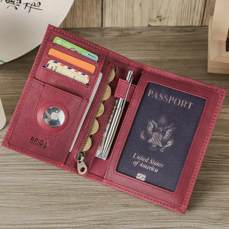 CONTACT'S Genuine Leather Passport Wallet Card Holder Coin Purse AirTag Slot Men Travel Wallet Women‘s Purse Passport Cover Bag