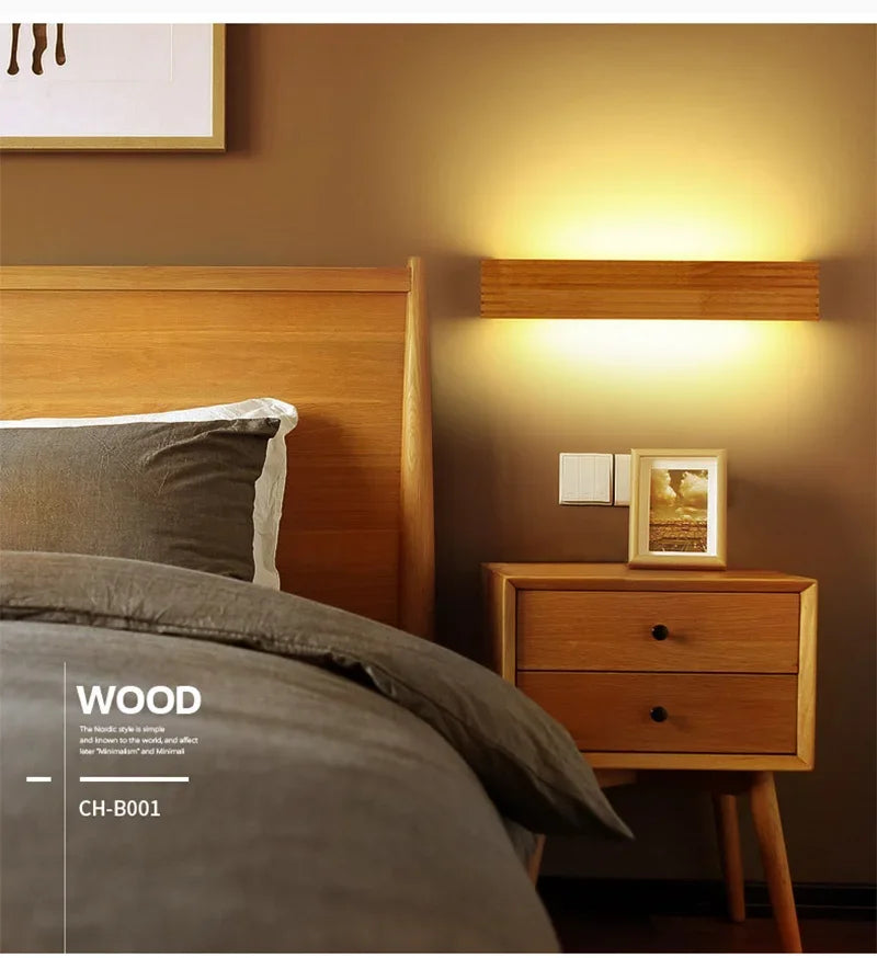 Wood LED Wall Lamp Bedroom Modern Wall Light Bedside Sconces Indoor Lighting Home Decor for Living Room Study Room Stairs