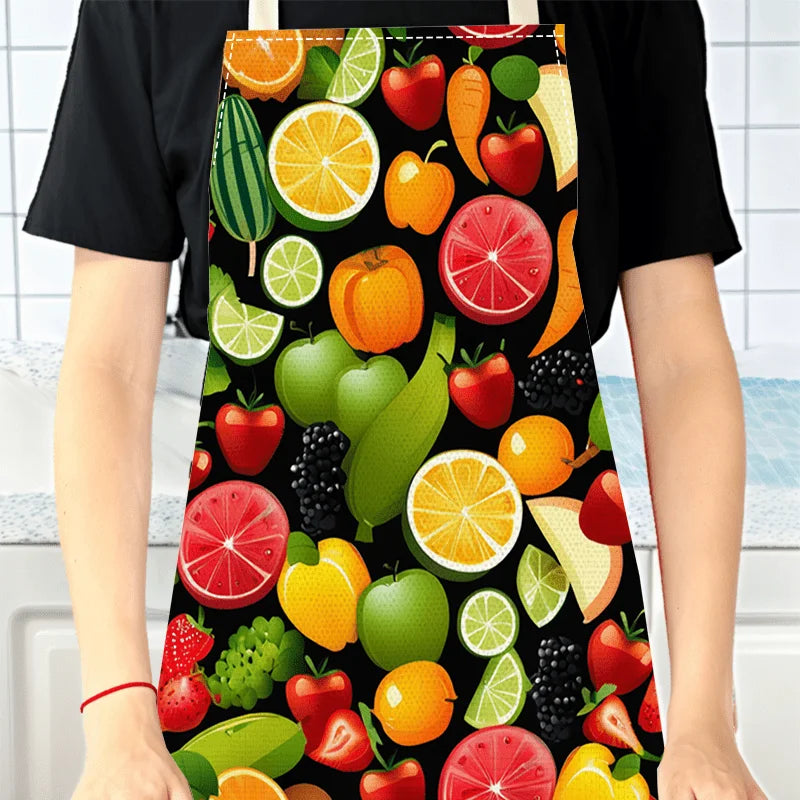 1pc Large Burlap Apron with Fresh and Creative Vegetable & Fruit Print, Sleeveless Kitchen Accessory for Home Cooking and Decor
