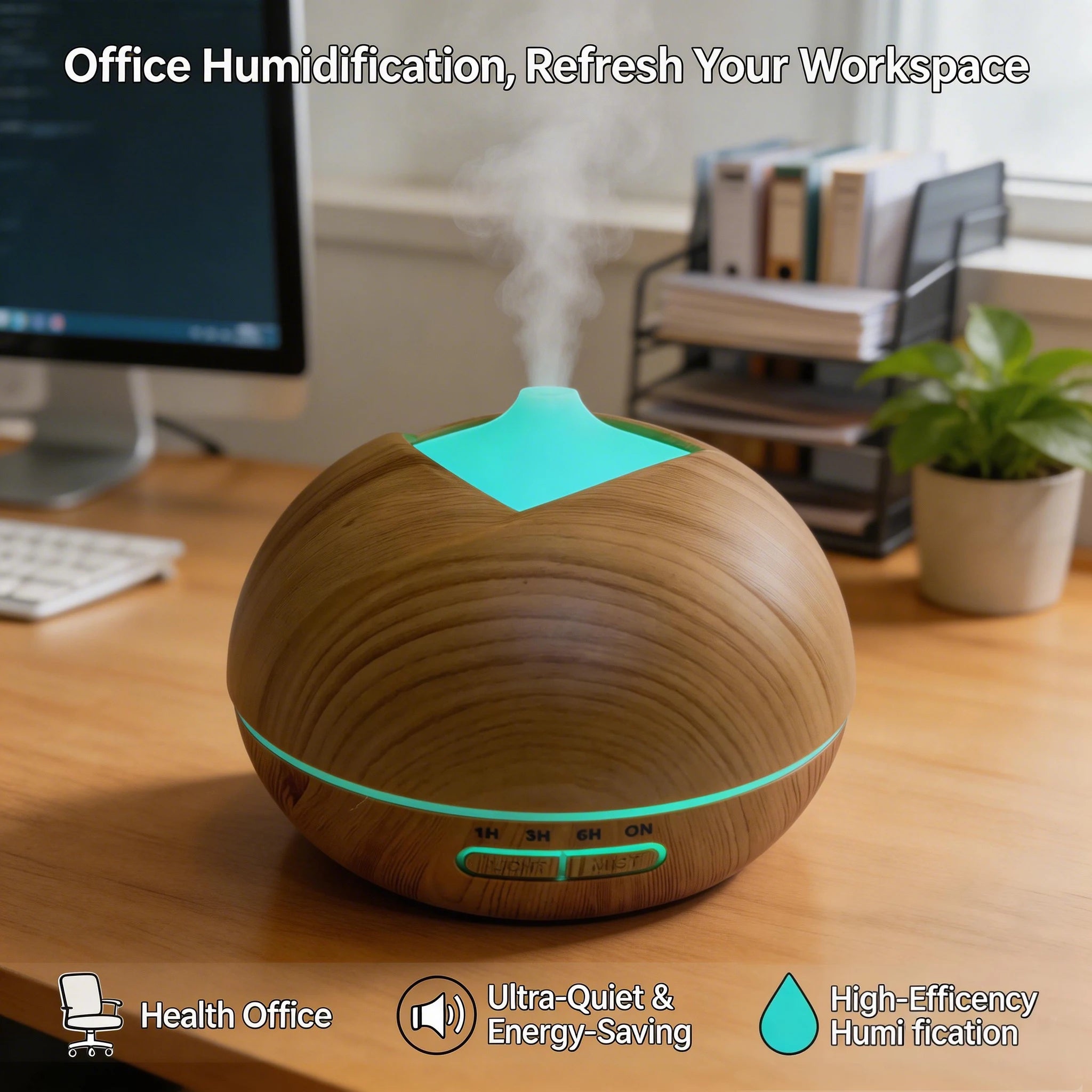 Wood Grain Aromatherapy Diffuser, Ultrasonic Essential Oil Humidifier with 7 Color LED Light Remote Control Cool Mist Air Purifi