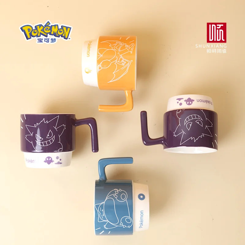 SHUNXIANG Pokémon Licensed Cartoon Ceramic Mugs Stackable Coffee Milk Tea Cups Cute Pattern Children Milk Cup Gift