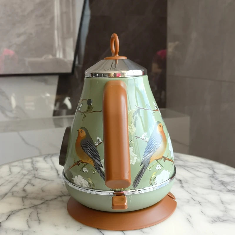 Automatic Power Off Retro Green Paint Decal Electrc Kettle Boiling Water with Thermometer 304stainless Steel 1850w 1.7L
