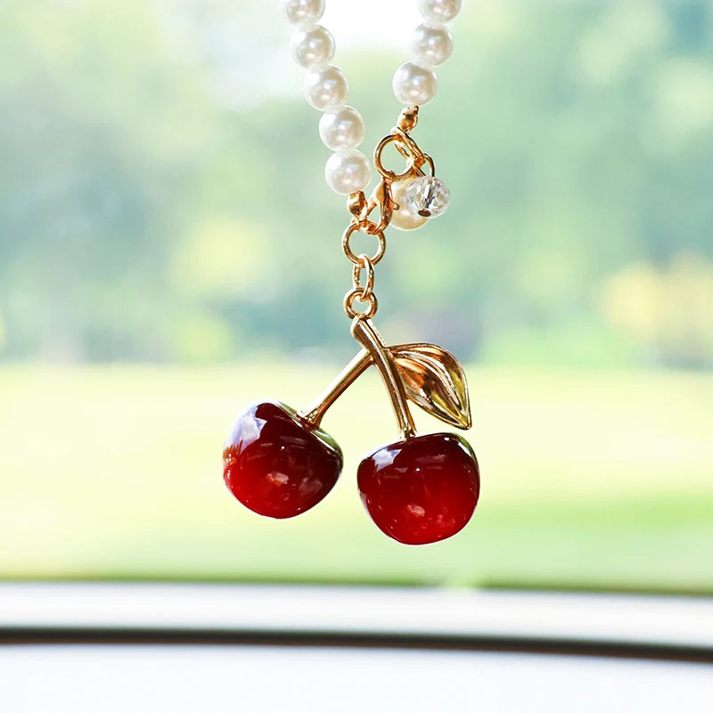 Cute fruit cherry car pendant, exquisite cherry car decoration, creative car rearview mirror hanging accessory