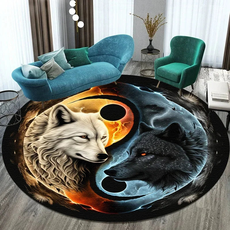 Large Round Carpet Rug Living Room Bedroom Decoration Anti Slip Tree of Life Mat Dragon Lion Tiger Yin Yang Tai Chi Carpet Rugs