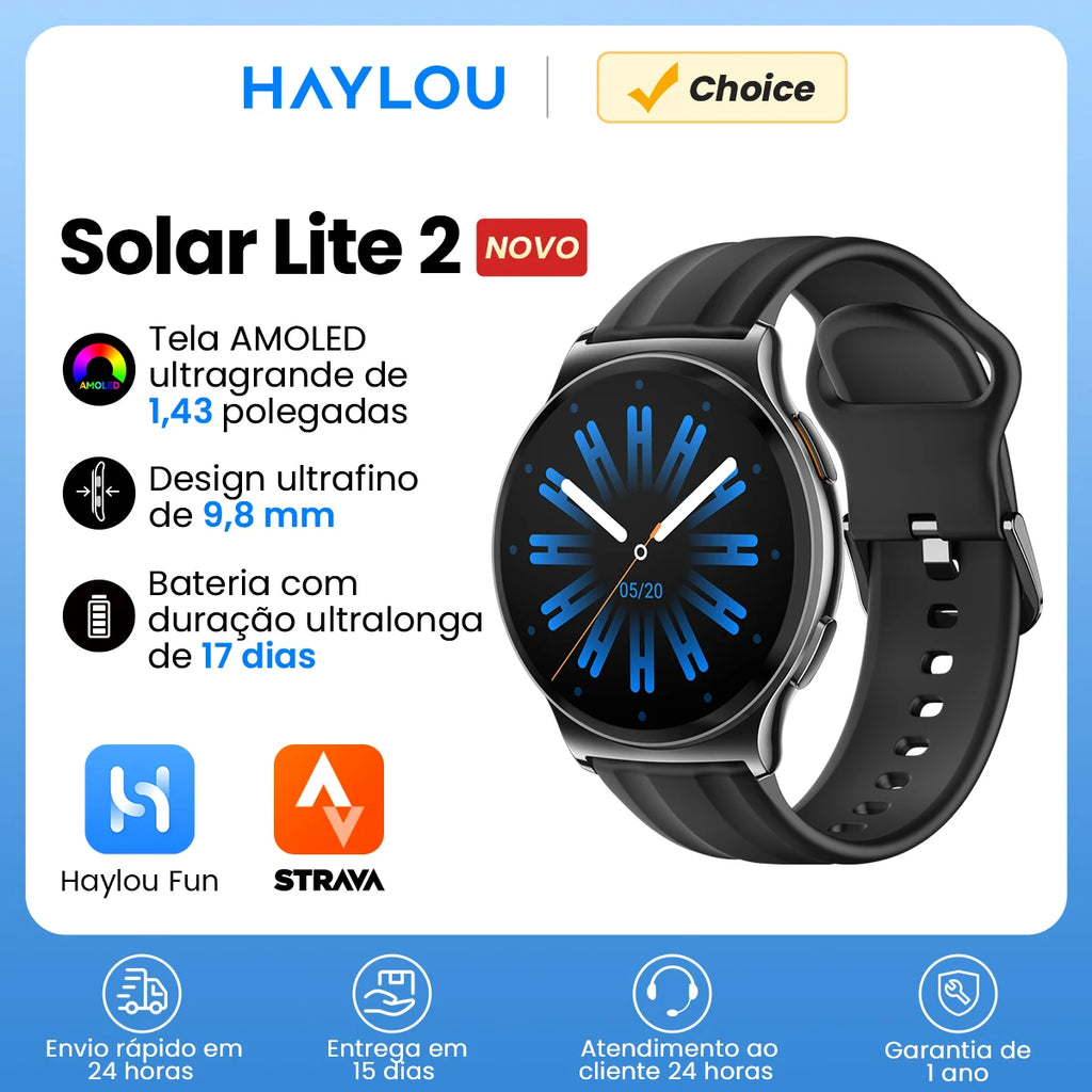 HAYLOU Solar Lite 2 Smartwatch 1.43'' AMOLED Display 24h Health Monitoring 150+ Sports Modes Voice Calling Smart Watch 1ATM