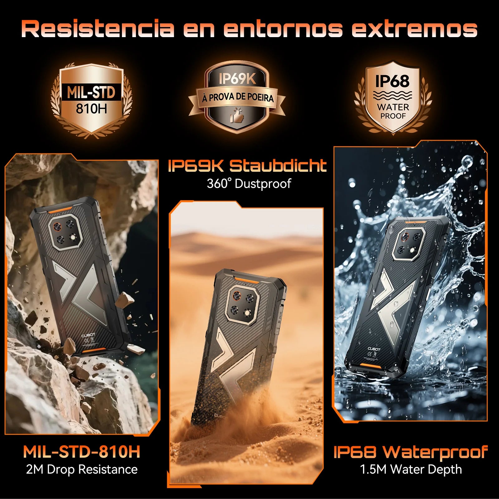 Thin Rugged Smartphone Android 15 Cubot KingKong ES 3, 10200mAh Battery, 16GB RAM(6+10), 256GB ROM, 6.745-Inch 120Hz Screen, NFC
