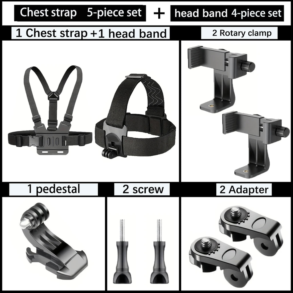 Adjustable Headband And Chest Band Shooting Stand for Mobile Phones And Action Cameras Compatible with GoPro DJI And More