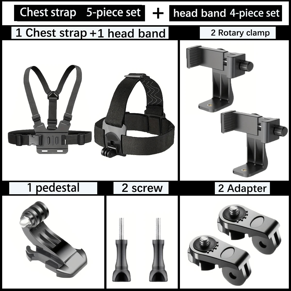 Adjustable Headband And Chest Band Shooting Stand for Mobile Phones And Action Cameras Compatible with GoPro DJI And More
