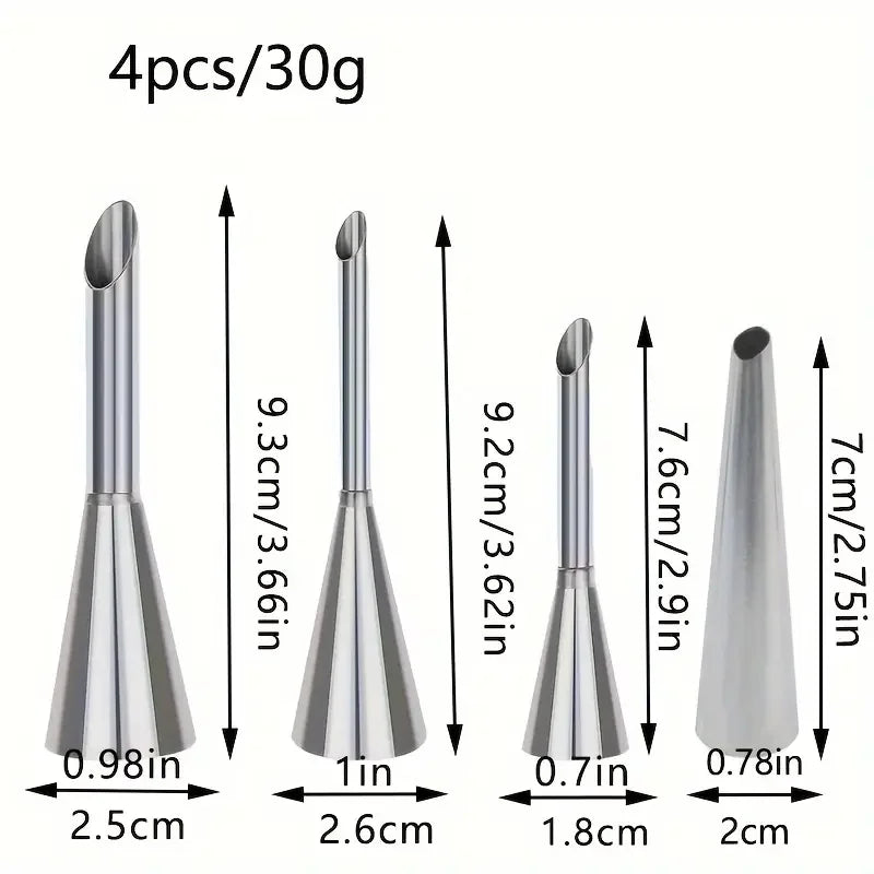 4Pcs Puff Pastry Piping Nozzle Set, Stainless Steel Decorating Tips for Cake Cupcake Cookie Cream Icing, Baking Tools for  Baker
