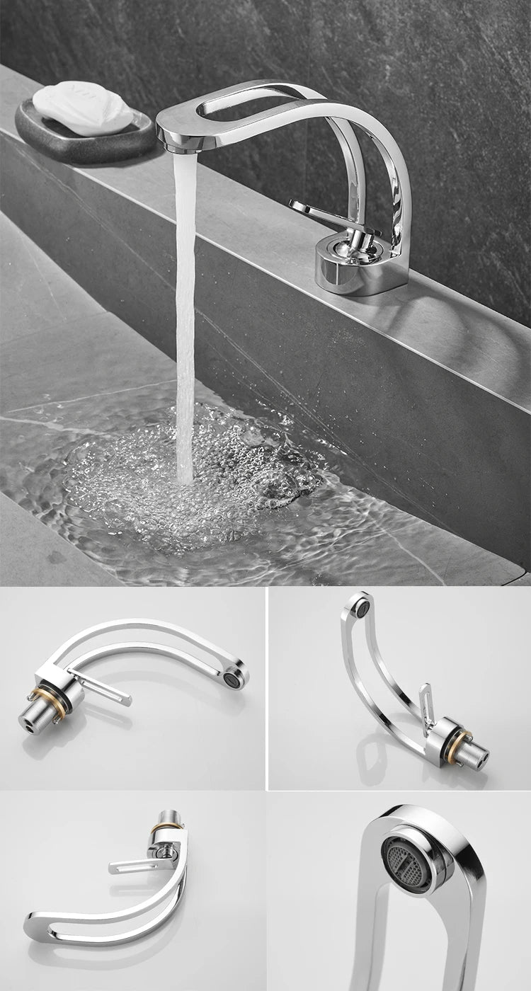 BAKALA Basin Faucet Modern Bathroom Mixer Tap Black/Gold Wash basin Faucet Single Handle Hot and Cold Waterfall Faucet