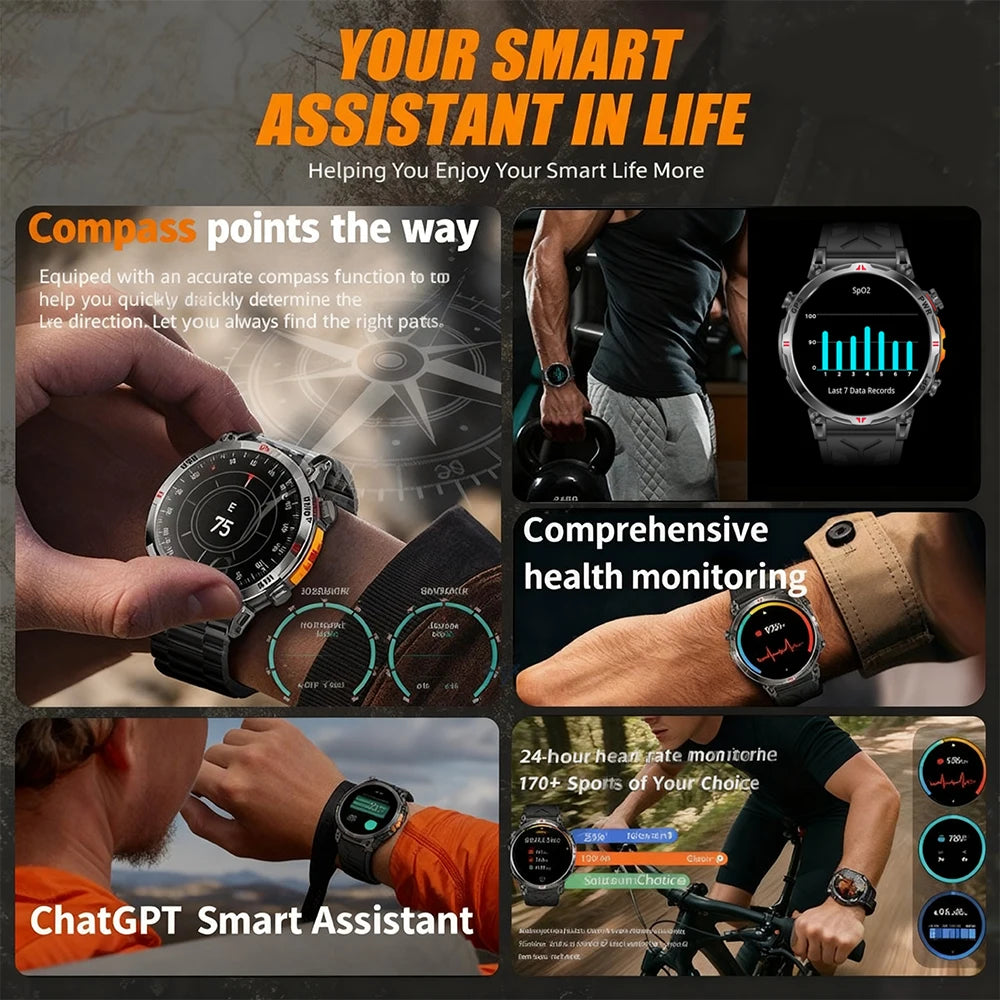 2025 New Professional GPS Sports Smart Watch Outdoor RIDE Run GPS track Swim Watchs Compass Altimeter 5ATM Sports Bracelets Men