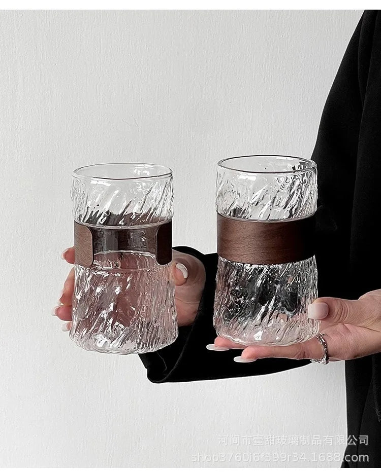 2Pcs heat-resistant glass hanging ear coffee cup transparent with cup cover ice American cup retro high value high borosilicate