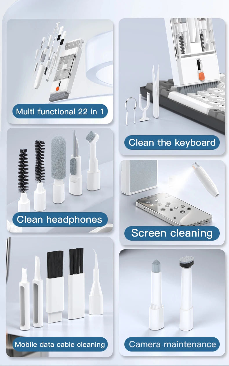 22 in 1 Multi-Function Cleaning Kit for iPhone AirPods iPad Digital Camera PC Keyboard Phone Screen Headphones Tools